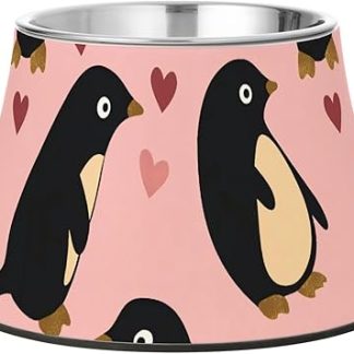 Миска для воды Penguin Peach Valentine's Day Gold Raised Animals с подставкой, из нержавеющей стали, для кошек, любящих своих питомцев, не боящихся усов.