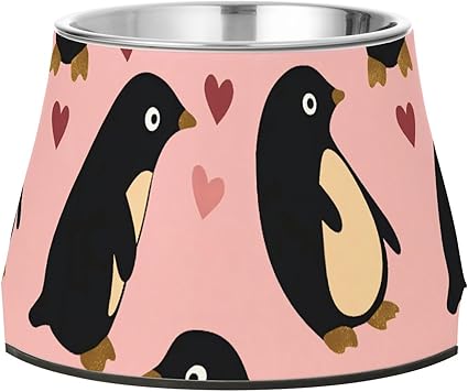 Миска для воды Penguin Peach Valentine's Day Gold Raised Animals с подставкой, из нержавеющей стали, для кошек, любящих своих питомцев, не боящихся усов.