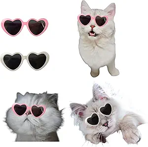 Pet Cat Dog Doll Sunglasses, Kitty Funny Props Eyeglasses, Cosplay Photography Props Cute Sunglasses 2PCs Pink and White