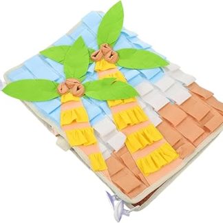 Интерактивная подушка для кормления собак POPETPOP в форме морковки с рисунком кокосовой пальмы и присосками, предотвращающая заглатывание корма и способствующая медленному поеданию.