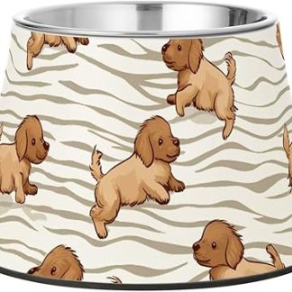 Милая мультяшная коричневая миска для корма и воды с подставкой, изготовленная из нержавеющей стали, для комфортного кормления ваших питомцев.