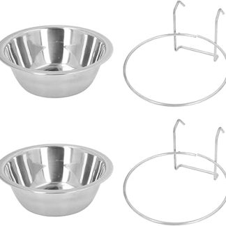 Большая подвесная миска для домашних животных из нержавеющей стали. Удобное кормление. Легко моется. Подходит для собачьих клеток, использования в помещении и на улице.