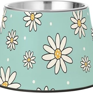 Миска для кормления собак с милыми белыми ромашками, нескользящая, из нержавеющей стали. Простые миски для собак, кошек, кроликов и птиц, для медленного приема пищи.