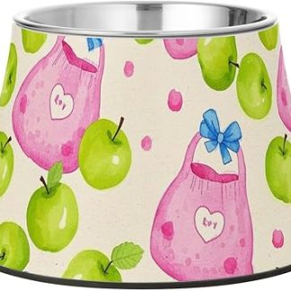 Симпатичная ярко-красная сумка, зеленая миска для фруктов и корма для собак, нескользящая миска из нержавеющей стали для кормления кошек, для маленьких питомцев, для медленного приема пищи.