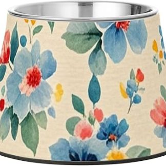 Миска для собак «Синие цветы» с подставкой, нержавеющая сталь, миска для собак, кошек, кроликов, птиц, с усами, пластиковая миска для собак.