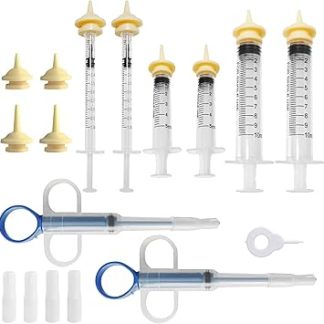 Набор для кормления кошек с силиконовыми сосками | Полный комплект из 6 шприцев (1 мл/5 мл/10 мл), аппликатора и сосок для кормления щенков