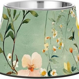 Миски для собачьего корма Spring Green Flowers с подставкой, миска для кошачьего корма из нержавеющей стали, средство для медленного кормления Whiskers Relief Cuencos Elevados Para Perros