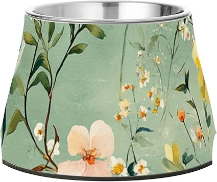 Миски для собачьего корма Spring Green Flowers с подставкой, миска для кошачьего корма из нержавеющей стали, средство для медленного кормления Whiskers Relief Cuencos Elevados Para Perros