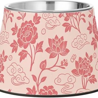 Улучшенная приподнятая миска для корма для собак Paper Cutting Peach Blossom из нержавеющей стали для маленьких собак, удобная для кормления.