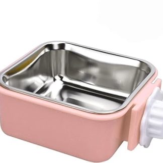 Подвесная миска для домашних животных, съемная миска из нержавеющей стали 2-в-1, для щенков, кошек, кроликов, морских свинок, ежей, птиц (розовая)