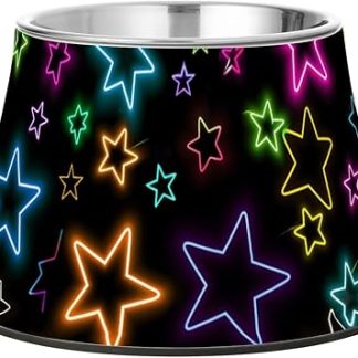 Неоновые флуоресцентные звезды, красочная миска для корма для домашних животных из нержавеющей стали, нескользящая, для кошек и собак, для медленного кормления, усы, средство от усталости, Platos Para Gatos