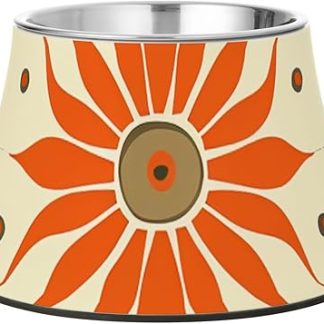 Ретро-миска для домашних животных с оранжевым узором в виде подсолнухов, нескользящая, из нержавеющей стали, приподнятая, для собак, которых кормят в свободном режиме. Удобная миска для кормления.