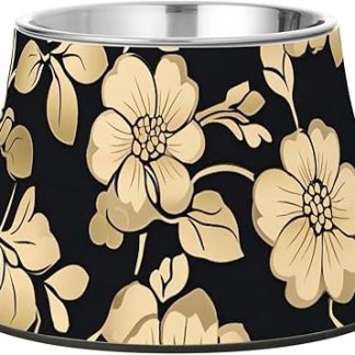 Миски для воды и корма для домашних животных с цветочным узором, золотисто-черные, нескользящие, из нержавеющей стали, простые миски для средних собак, миски от усталости и усиков.