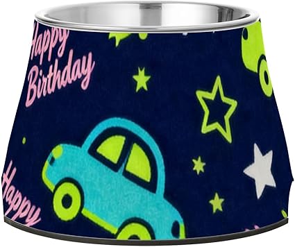 Миска для воды для собак темно-синего цвета с изображением космического корабля и машинок «С днем рождения» — нескользящая миска для кормления домашних животных, созданная для любителей собак с красивыми усами.