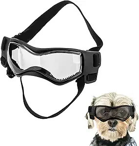 Small Breed Dog Sunglasses, Dog Goggles for Small Dogs Windproof Anti-Fog Dog Glasses Adjustable Dog Goggles for Pet Small Medium Dogs Outdoor Eye Protection (Black)