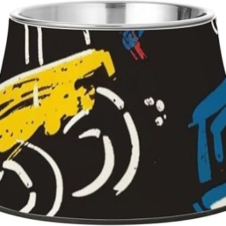 Миски для еды с подставкой в ​​виде автомобилей с граффити, милые собачки, миски из нержавеющей стали для маленьких питомцев, миски для медленного кормления.