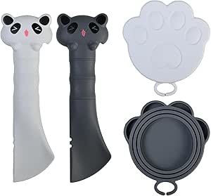 Набор силиконовых крышек для консервных банок Pet Can Stoppers, 2 комплекта, с открывашкой, для влажного корма для кошек и собак, в комплекте ложка в виде мультяшной панды, герметичные.