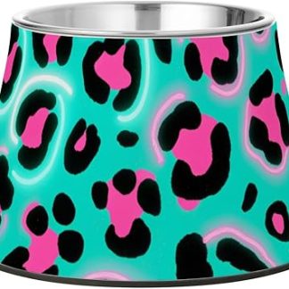 Синие миски для кормления собак с леопардовым принтом и подставкой, из нержавеющей стали, для маленьких питомцев, для медленного приема пищи.