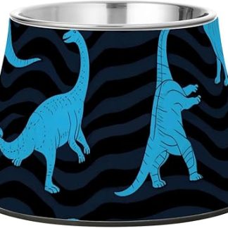 Миски для кормления собак с подставкой, выполненные в виде динозавров, сине-черного цвета, удобные для кормления.