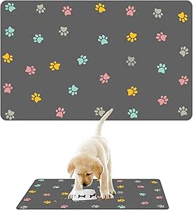 Впитывающая подстилка под миску для собак, нескользящий коврик для кормления, 60 x 40 см, подстилка под миску для собак и кошек, водонепроницаемый и нескользящий коврик для кормления домашних животных.