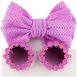 Cat Dog Sunglasses Fashion Flower Sunglasses with Bow Headband Hair Scrunchy Summer Beach Dog Sunglasses Cute Dog Cat Cosplay Party Costume Photo Props(Purple)