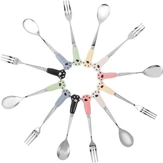 Набор ложек для корма для животных UPKOCH, 12 шт.: ложка для влажного кошачьего корма, вилка для кормления консервированного корма, ложка с длинной ручкой, аксессуары для кормления собак и кошек, сталь.