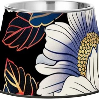 Миска для корма и воды для собак с яркими японскими цветами, нескользящая миска для кошачьего корма из нержавеющей стали для медленного кормления кошек, отдельные миски для корма для домашних животных.