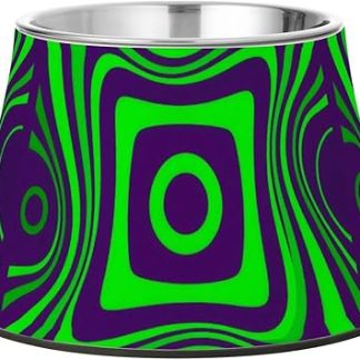 Абстрактное геометрическое искусство. Зеленые и фиолетовые водные животные и миски для еды. Усовершенствованная подставка для мисок из нержавеющей стали в виде животных для любителей медленного кормления.