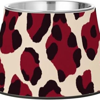 Бежево-красная миска для корма для домашних животных с леопардовым принтом, нескользящая, из нержавеющей стали, для кошек, собак, кроликов, птиц, усов, усталых животных.