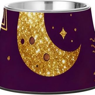 Фиолетовая луна в стиле бохо, миски для корма для домашних животных с искусственными блестками, приподнятые миски из нержавеющей стали для кошек, простые миски для маленьких собак, удобные для собак с усами. Plato de comida para gato