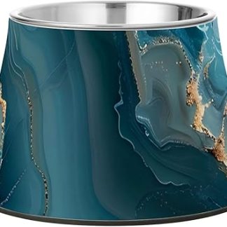 Миска для корма и воды для собак, кошек, кроликов и птиц, из нержавеющей стали, с текстурой мрамора и бирюзового цвета, нескользящая. Удобная миска для кормления собак.