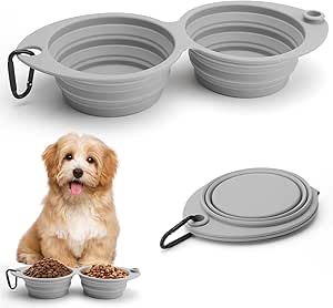 Складная миска для собак, встроенная, без пластикового ободка, 2 в 1, миска для корма для домашних животных, для походов и кемпинга, светло-серый цвет.
