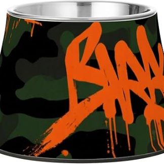 Миска для еды для домашних животных в камуфляжной оранжево-черной расцветке с рисунком в виде каракулей, нескользящая, из нержавеющей стали, для медленного поедания.