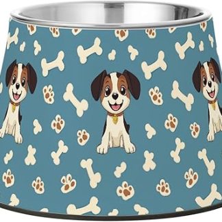 Милая мультяшная коричневая собачка, миска для корма для домашних животных, нескользящая подставка из нержавеющей стали, миска для животных, подходит для любящих питомцев, не боится усов.