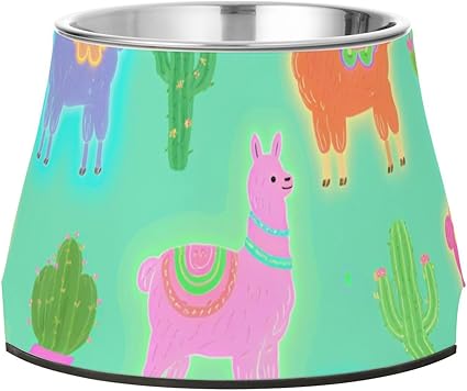 Миски для корма для собак Neon Alpaca, разноцветные зеленые, из нержавеющей стали, простые миски для мелких животных, для облегчения оттопыренных усов.