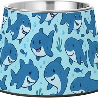 Миска для корма для домашних животных в виде мультяшной акулы с подставкой, из нержавеющей стали, для собак, кошек, кроликов и птиц. Удобное кормление.