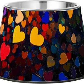 Разноцветные сердечки, радужная миска для собак, нескользящая, из нержавеющей стали, металлическая миска для средних собак, средство для снятия напряжения в усах, Plato Para Perros Con Ansiedad