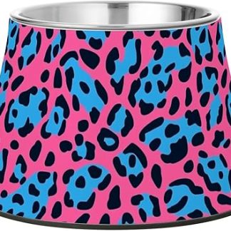 Персиково-голубая миска для корма для собак с леопардовым принтом, приподнятая миска из нержавеющей стали для кошачьего корма для маленьких собак, помогающая справиться с усталостью.