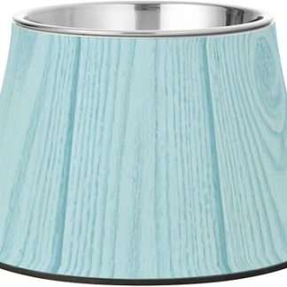 Винтажная миска для собак с полосатой текстурой под дерево, модернизированная миска из нержавеющей стали для маленьких собак, способствующая медленному поеданию.