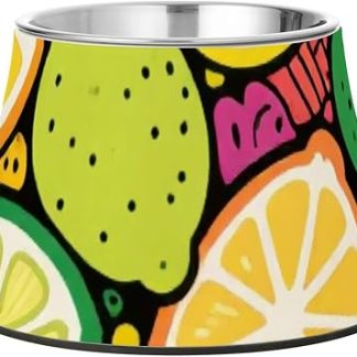 Разноцветные миски для кормления домашних животных в лимонный горошек, нескользящие миски из нержавеющей стали для кошек и собак среднего размера, для медленного кормления.