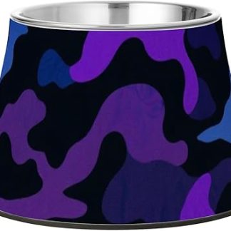 Усовершенствованные миски для воды и корма для собак среднего размера, камуфляжного фиолетового, черного и синего цвета.