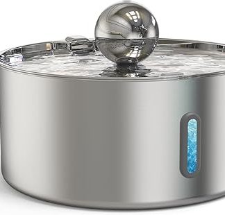 Поилка из нержавеющей стали объемом 7 л для кошек и собак, нержавеющая сталь, 5-слойная фильтрация и светодиодная подсветка, сверхлегкий насос с защитой от перегрузки, подходит для крупных собак/нескольких собак.