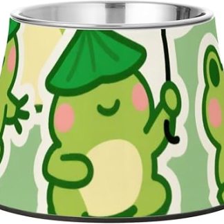 Мультяшная милая лягушка, зеленые миски для корма для собак, нескользящие миски из нержавеющей стали для кошек, миски для корма для любящих питомцев, мягкая кормушка для собак с усами.