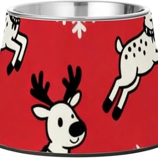 Усовершенствованная миска для корма для собак Winter Deer and Snowflake Black and Red из нержавеющей стали для вашего любимого питомца. Для облегчения появления усов. Platos de Comida Para Gatos