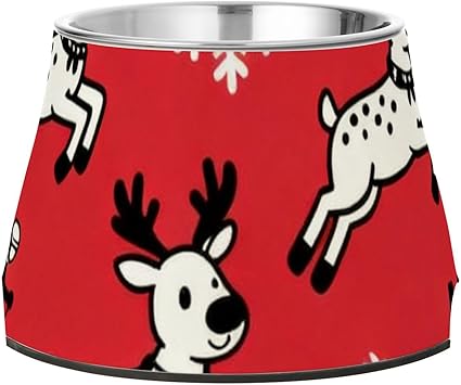 Усовершенствованная миска для корма для собак Winter Deer and Snowflake Black and Red из нержавеющей стали для вашего любимого питомца. Для облегчения появления усов. Platos de Comida Para Gatos