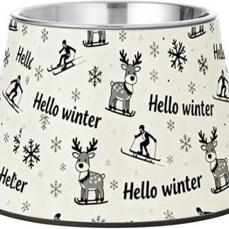 «Привет, зимний олень! Черно-белые миски для корма для домашних животных, приподнятые миски из нержавеющей стали для кошек и собак среднего размера, от усталости усов».