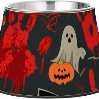 Усовершенствованная миска для корма для собак в виде отпечатка руки с красной кровью на Хэллоуин, изготовленная из нержавеющей стали, идеально подходит для любителей животных с красивыми усами.