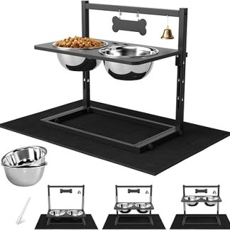 Приподнятые миски для собак с медленной подачей и противопроливаемым ковриком, регулируемая высота 10-30 см, две миски для еды и воды из нержавеющей стали объемом 1,7 л, металлическая подставка для мисок для крупных собак.