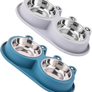 2 шт. Поднятые миски для собак из нержавеющей стали в форме двойной лягушки с нескользящим основанием и защитой от муравьев. Идеально подходят для хранения воды и еды. Устойчивы к проливанию. Небольшие размеры.