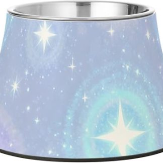 Улучшенные приподнятые миски для кормления собак Stars Aura фиолетового цвета из нержавеющей стали для маленьких питомцев. Удобные миски для корма для животных.